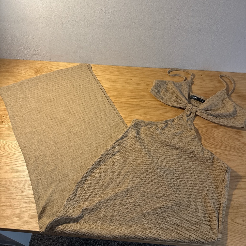 SHEIN Backless Tan Dress
